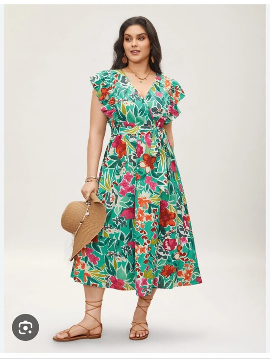 BloomChic Dresses & Skirts - BloomChic Floral Wrap Midi Dress with Ruffle Cap Sleeves NWT Size 18/20